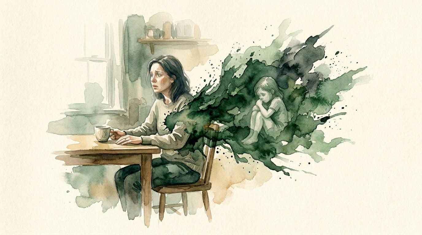 Watercolor-Illustration einer Person, die von einer Welle aus Emotionen überrollt wird