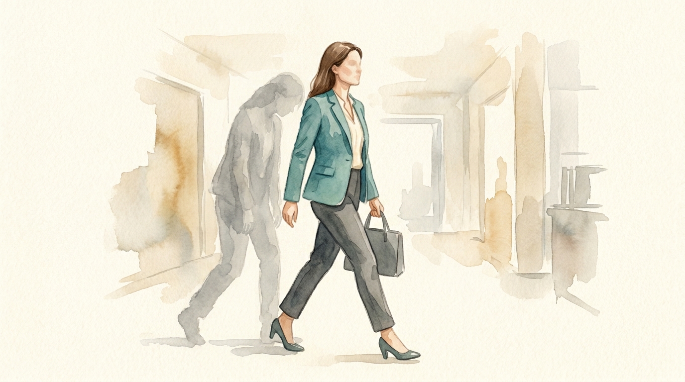 Watercolor-Illustration einer Person mit Maske die lächelt während sie innerlich grau ist